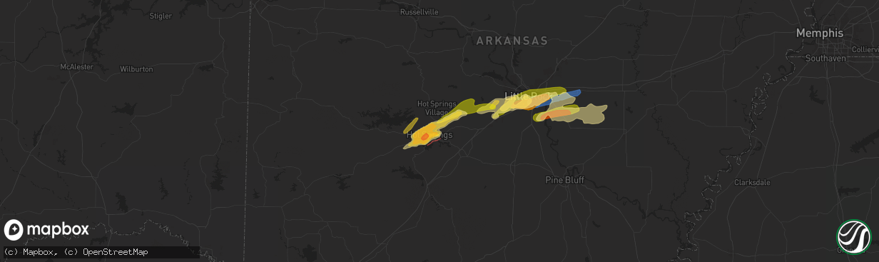 Hail map in Hot Springs National Park, AR on May 7, 2024