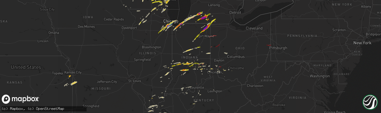 Hail map in Indiana on May 7, 2024