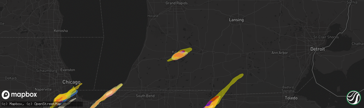 Hail map in Kalamazoo, MI on May 7, 2024