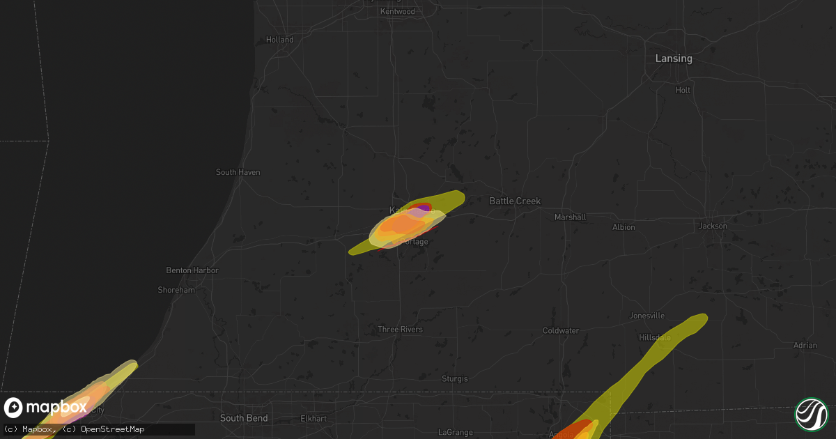 Hail map in Kalamazoo, MI on May 7, 2024