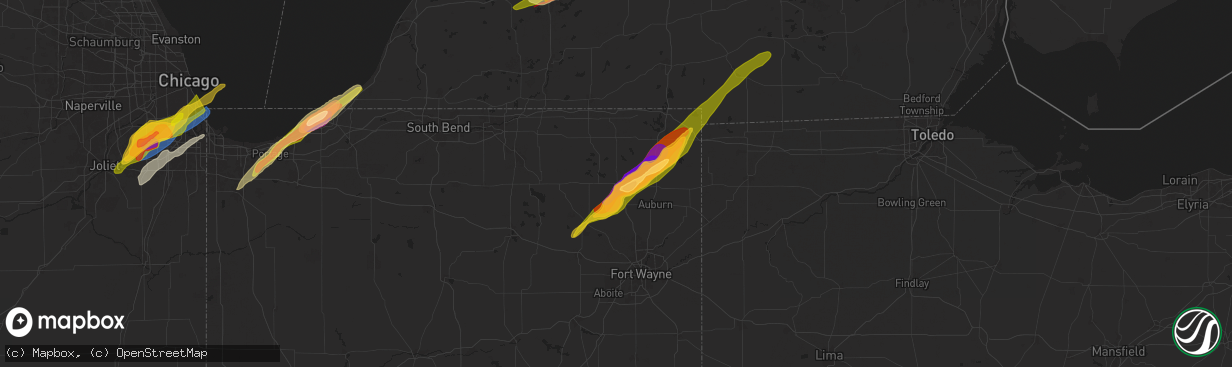 Hail map in Kendallville, IN on May 7, 2024