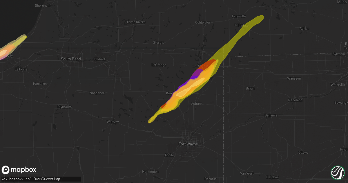Hail map in Kendallville, IN on May 7, 2024