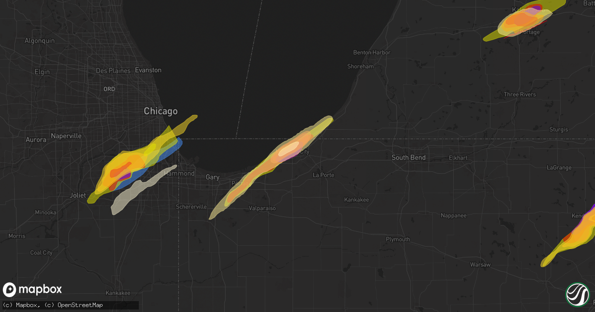 Hail map in Michigan City, IN on May 7, 2024