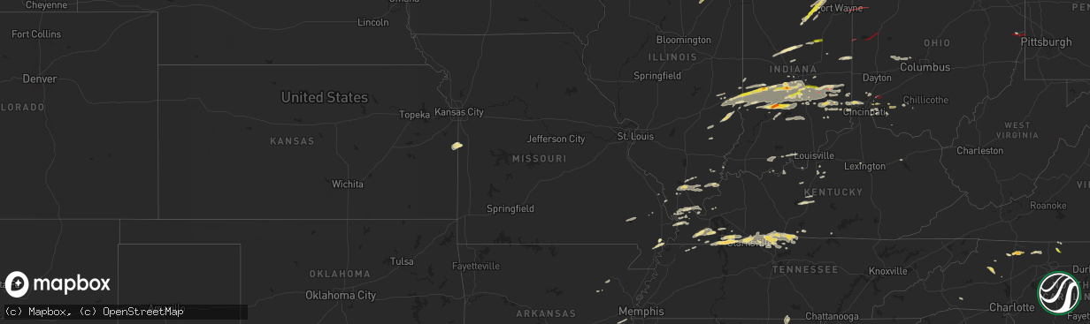 Hail map in Missouri on May 7, 2024