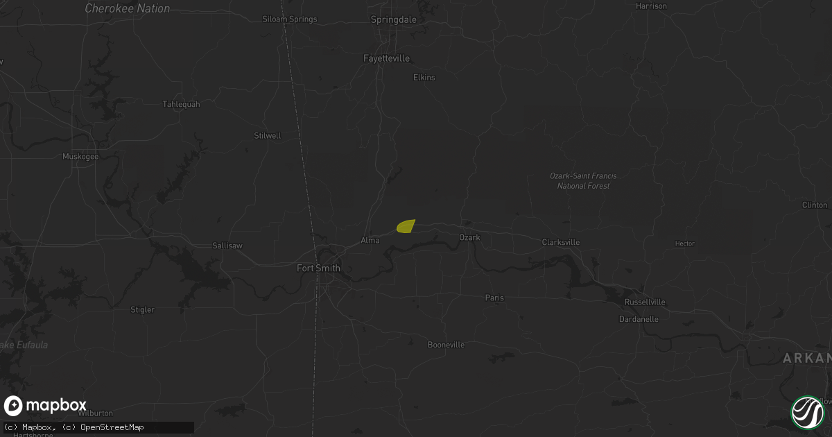 Hail map in Mulberry, AR on May 7, 2024