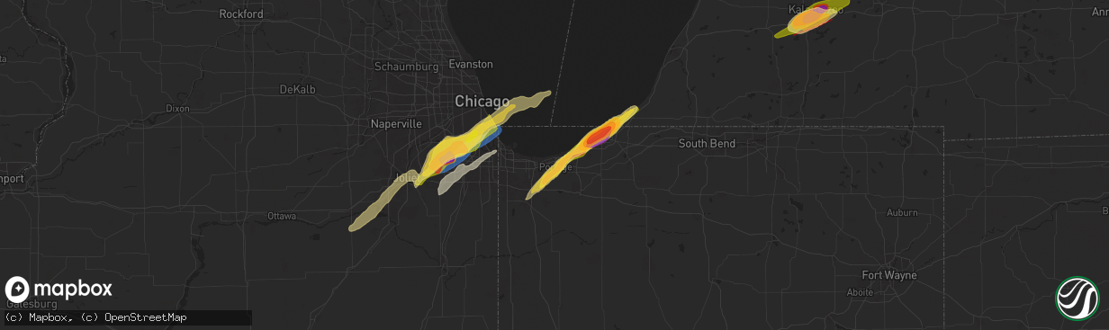 Hail map in Portage, IN on May 7, 2024