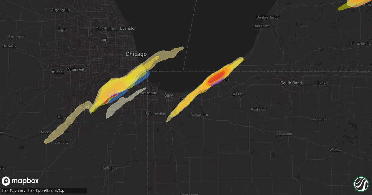 Hail map in Portage, IN on May 7, 2024