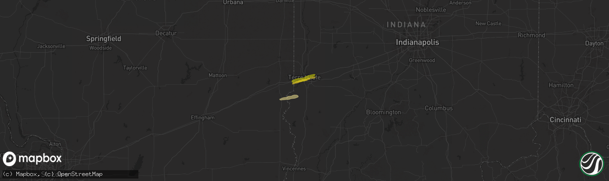 Hail map in Terre Haute, IN on May 7, 2024