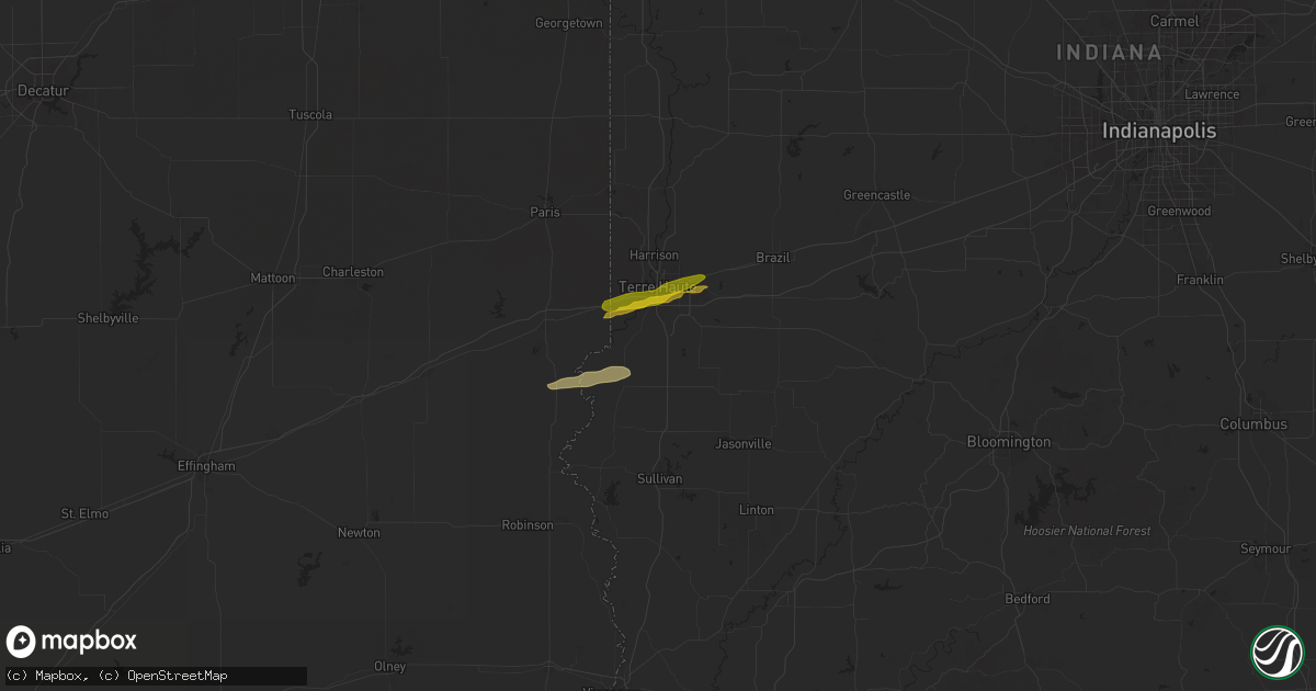 Hail map in Terre Haute, IN on May 7, 2024