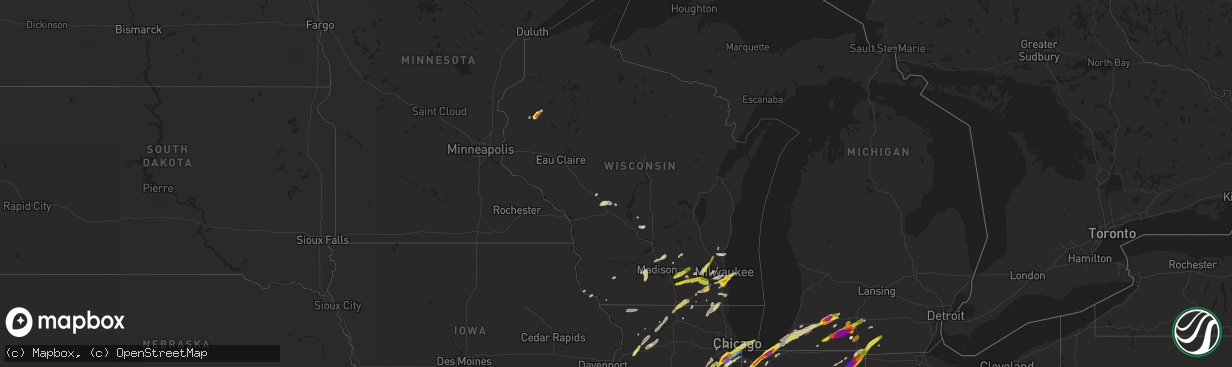 Hail map in Wisconsin on May 7, 2024