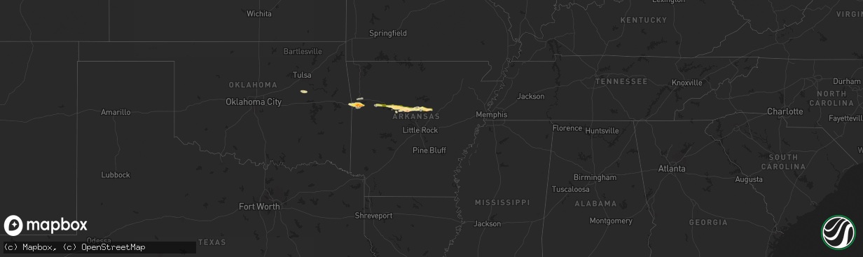 Hail map in Arkansas on May 7, 2025