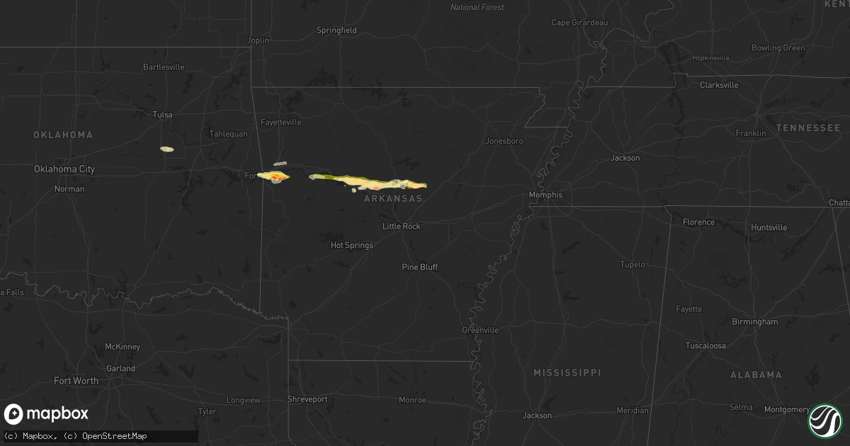 Hail map in Arkansas on May 7, 2025