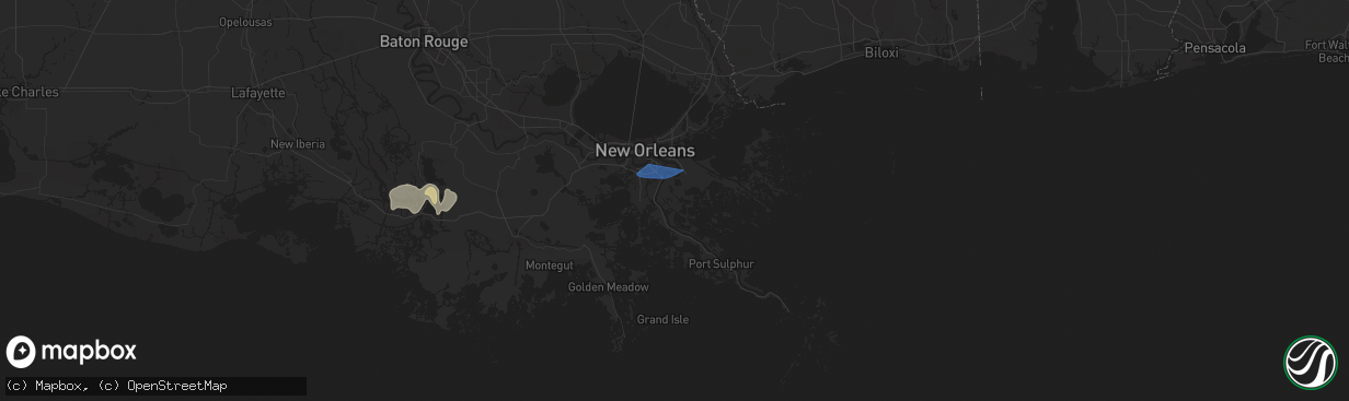 Hail map in Braithwaite, LA on May 7, 2025