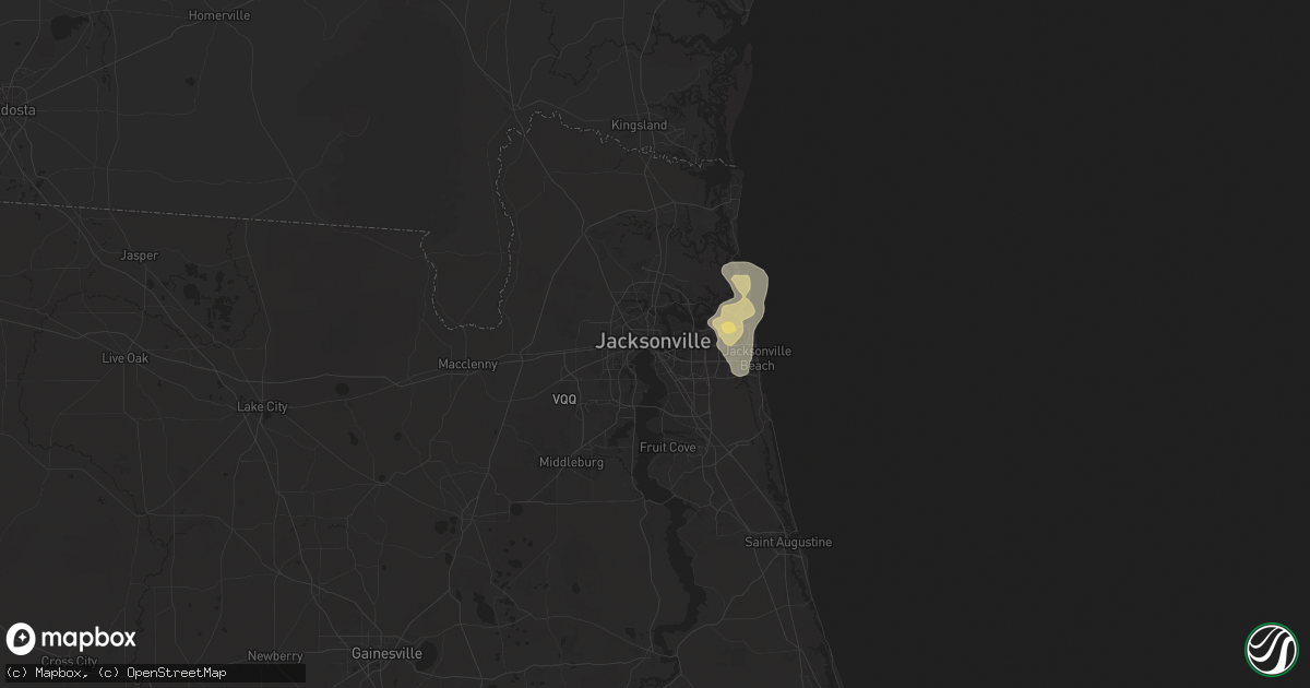 Hail map in Jacksonville, FL on May 7, 2025