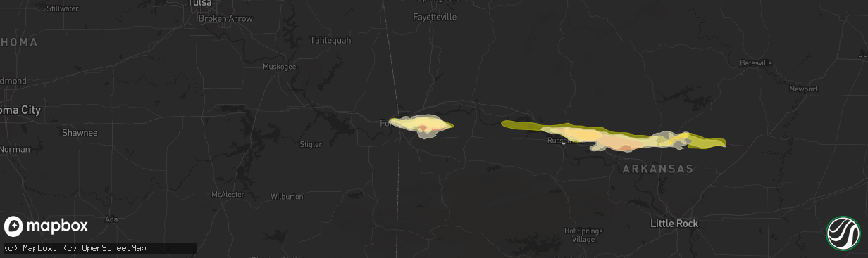 Hail map in Lavaca, AR on May 7, 2025