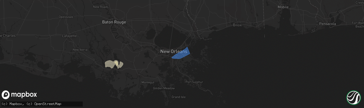 Hail map in Meraux, LA on May 7, 2025