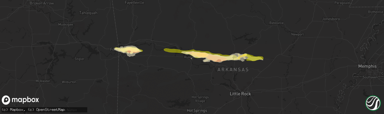 Hail map in Russellville, AR on May 7, 2025