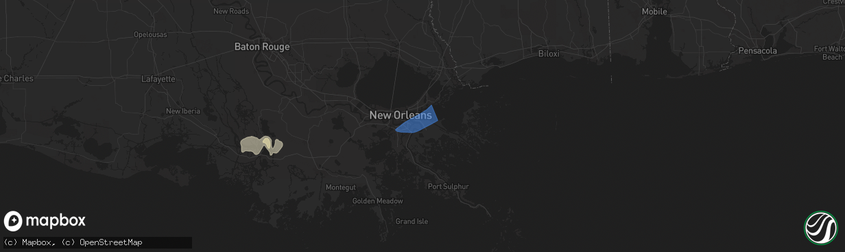 Hail map in Violet, LA on May 7, 2025