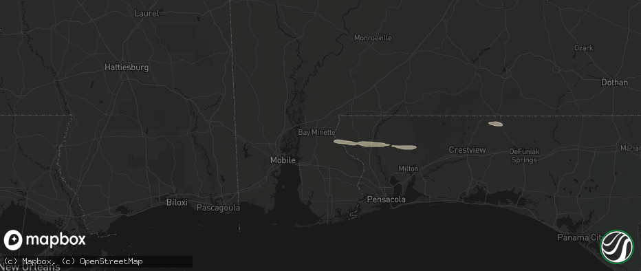 Hail map in Bay Minette, AL on May 7, 2026