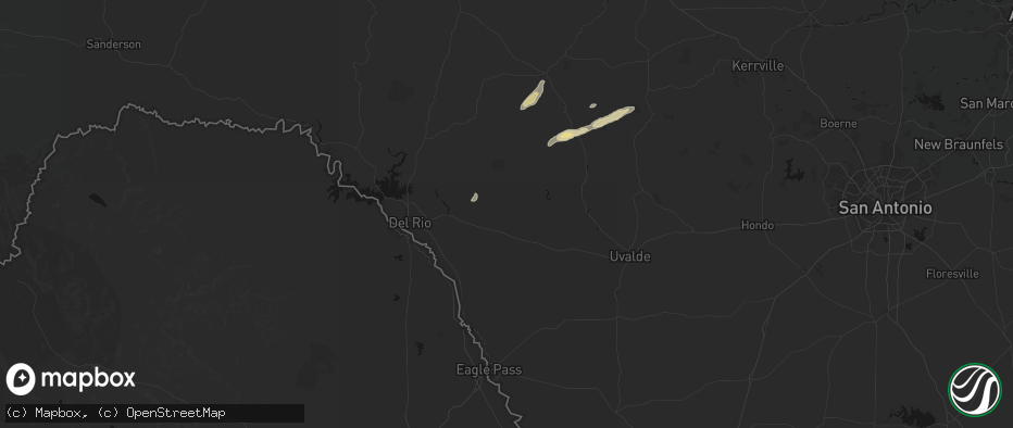 Hail map in Brackettville, TX on May 7, 2026