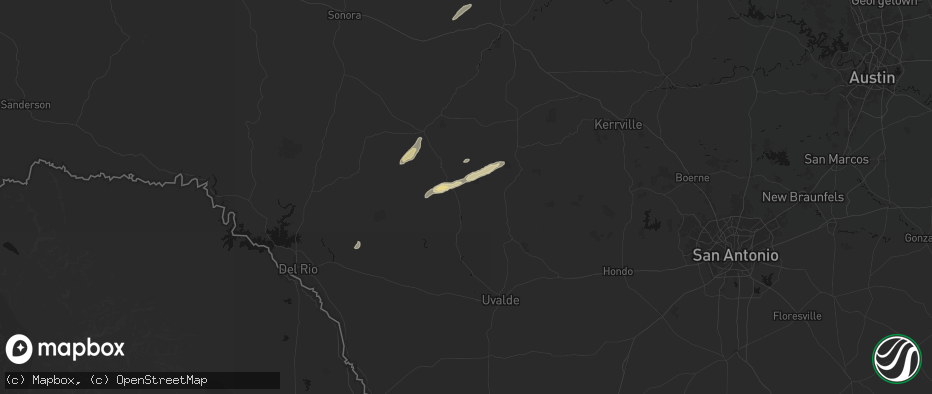 Hail map in Camp Wood, TX on May 7, 2026