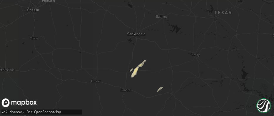 Hail map in Christoval, TX on May 7, 2026