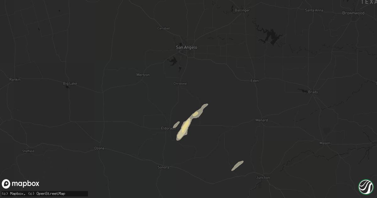 Hail map in Christoval, TX on May 7, 2026