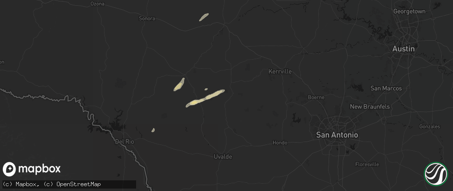 Hail map in Leakey, TX on May 7, 2026