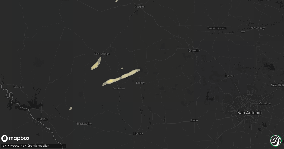 Hail map in Leakey, TX on May 7, 2026