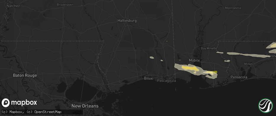 Hail map in Perkinston, MS on May 7, 2026