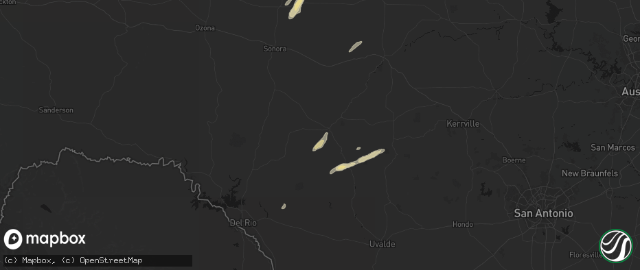 Hail map in Rocksprings, TX on May 7, 2026