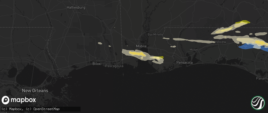 Hail map in Theodore, AL on May 7, 2026