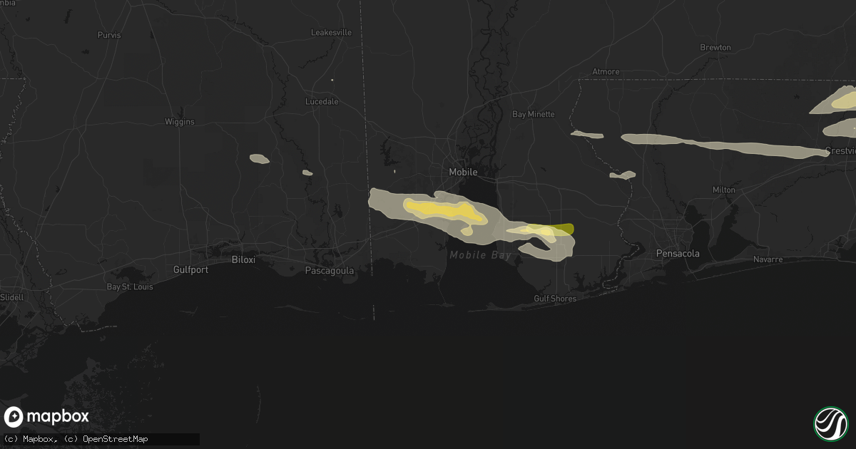 Hail map in Theodore, AL on May 7, 2026