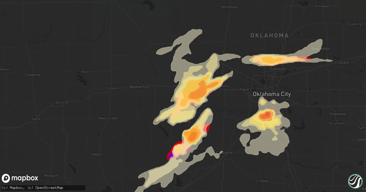 Hail map in Hinton, OK on May 8, 2013