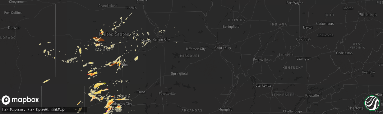 Hail map in Missouri on May 8, 2013