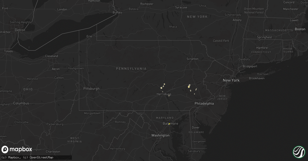 Hail map in Pennsylvania on May 8, 2013