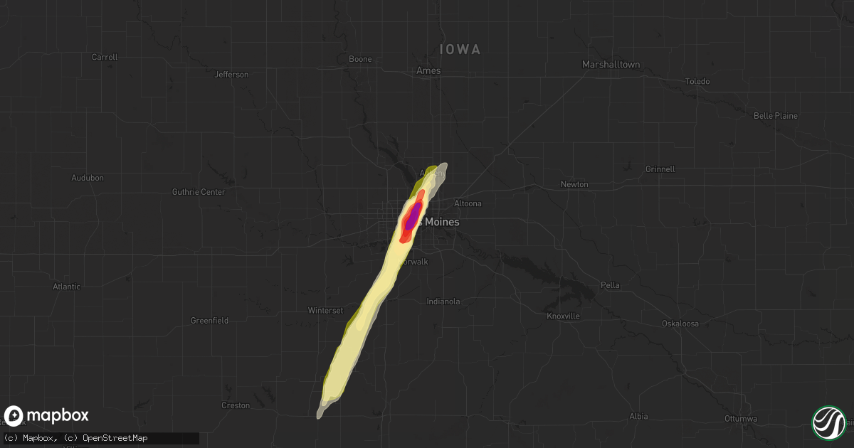 Hail map in Des Moines, IA on May 8, 2014