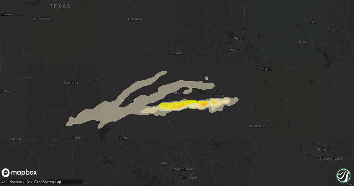 Hail map in Killeen, TX on May 8, 2014