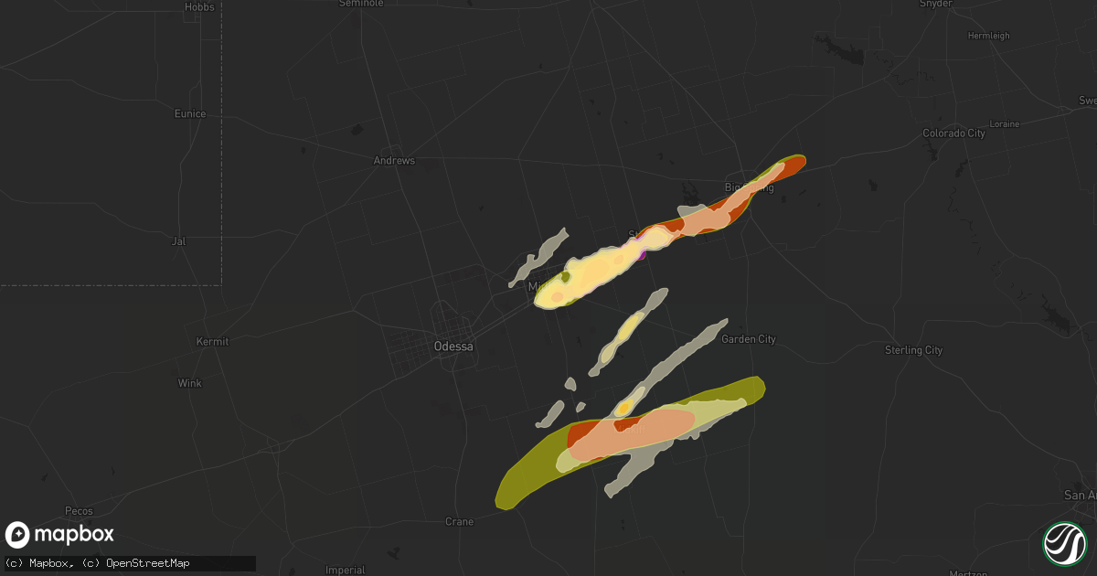 Hail map in Midland, TX on May 8, 2015
