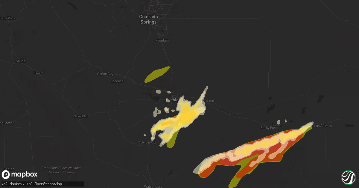 Hail map in Pueblo, CO on May 8, 2015