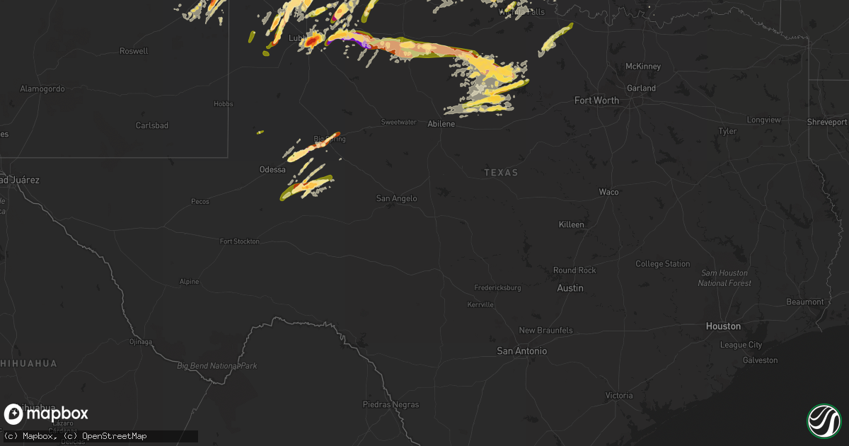 Hail map in Texas on May 8, 2015