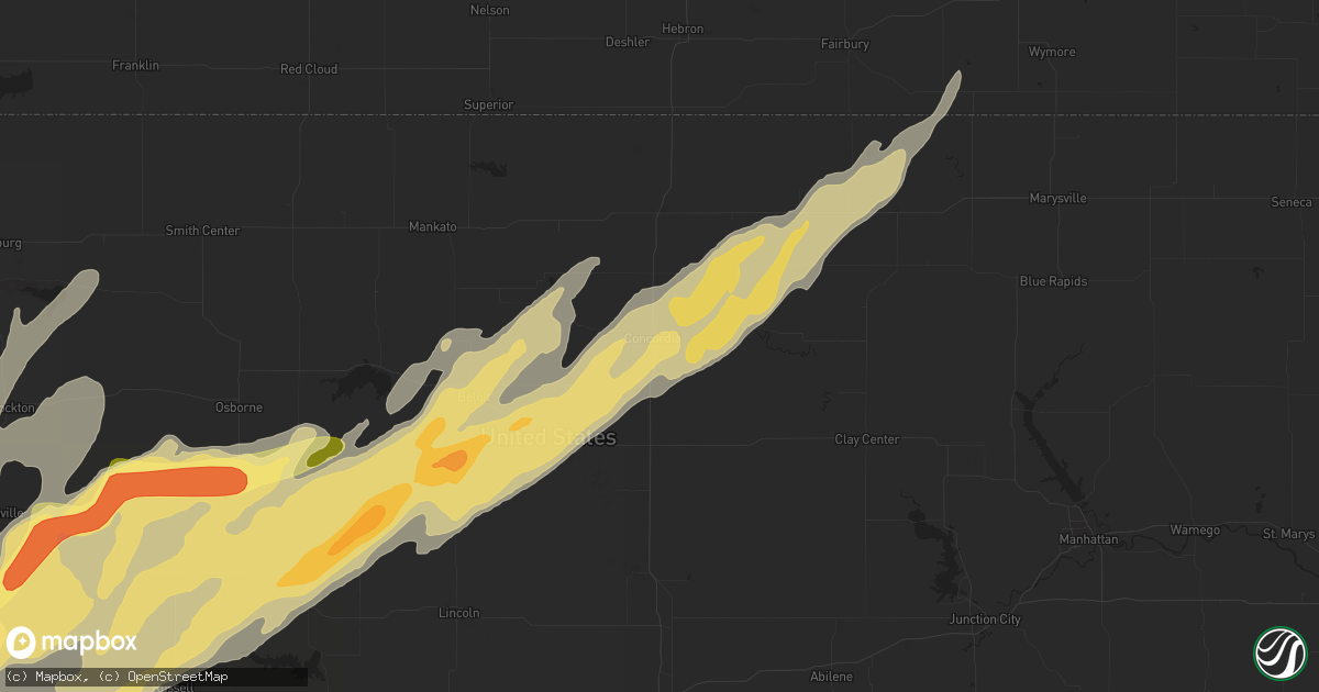 Hail map in Concordia, KS on May 8, 2016