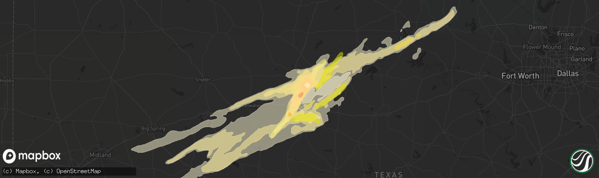 Hail map in Hawley, TX on May 8, 2016