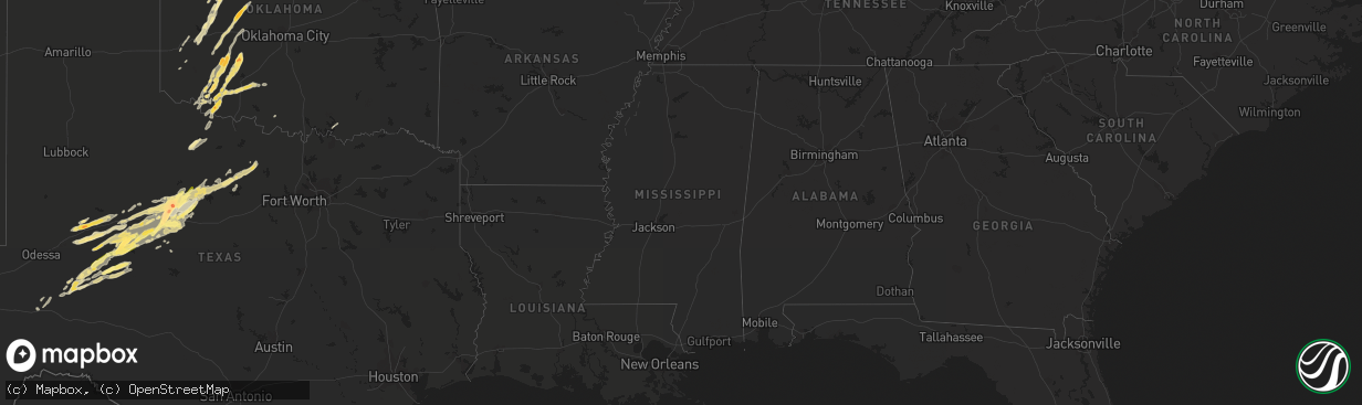 Hail map in Mississippi on May 8, 2016