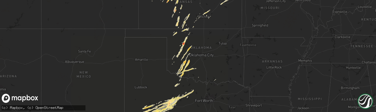 Hail map in Oklahoma on May 8, 2016