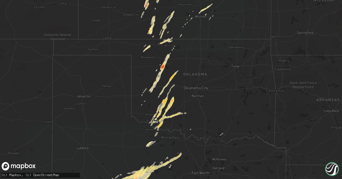 Hail map in Oklahoma on May 8, 2016