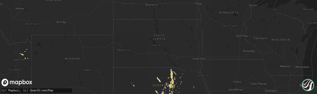 Hail map in South Dakota on May 8, 2016