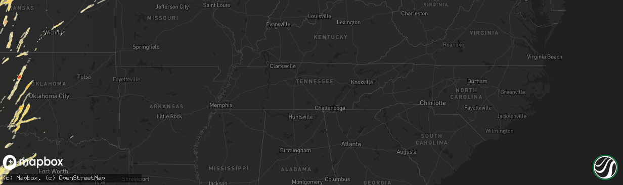 Hail map in Tennessee on May 8, 2016