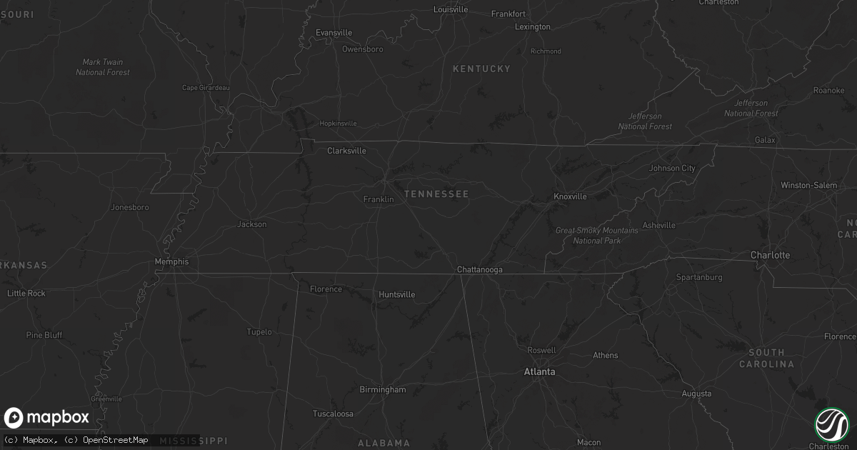 Hail map in Tennessee on May 8, 2016