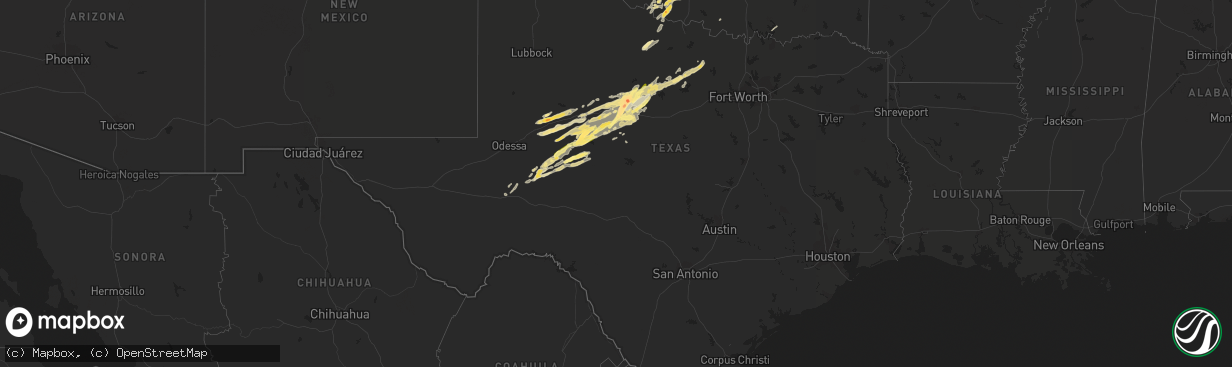 Hail map in Texas on May 8, 2016